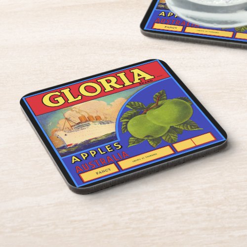 Gloria Vintage Australian Apple Label Tile Beverage Coaster