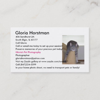 Gloria's Pet Photography business cards