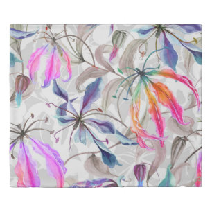 Gloriosa Lily Flowers: Elegant Watercolor Duvet Cover