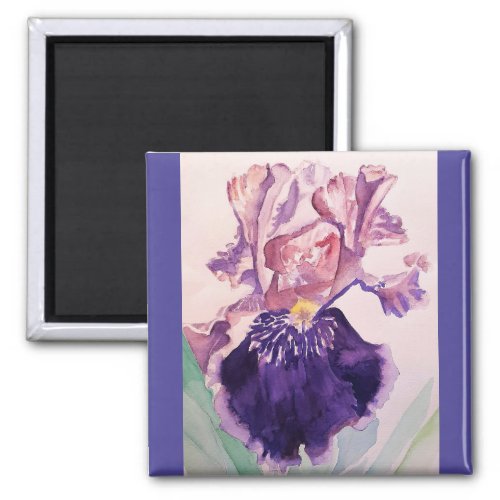 Glorioues Purple Iris Watercolor Painting Magnet