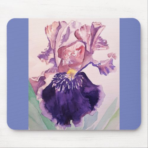 Glorioues Purple Iris Watercolor Painting Mouse Pad