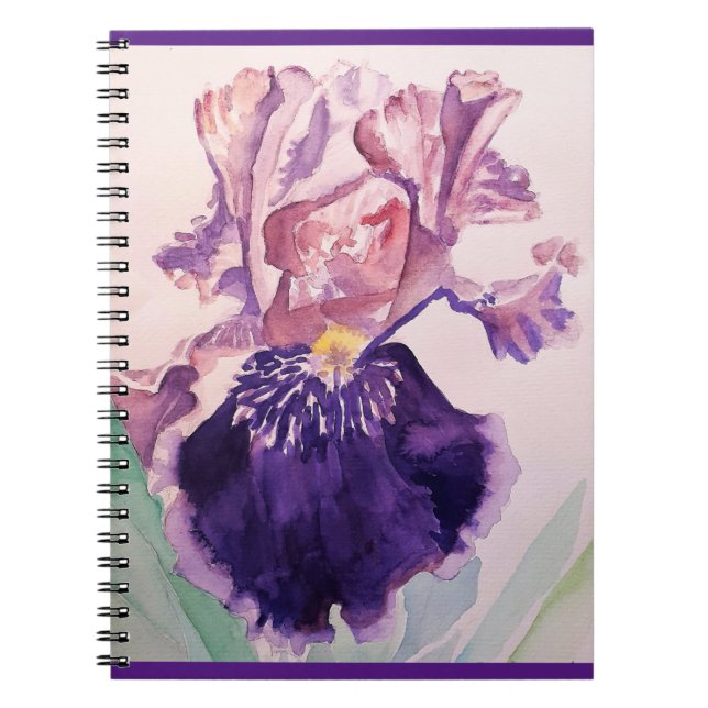 Glorioues Purple Iris Watercolor Painting Notebook (Front)