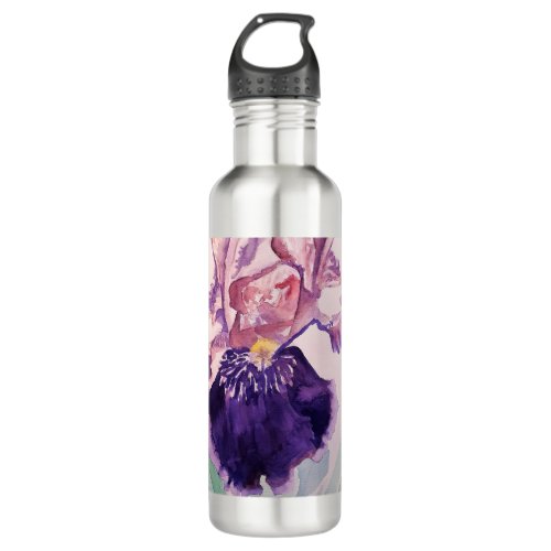 Glorioues Purple Iris Watercolor Painting Stainless Steel Water Bottle