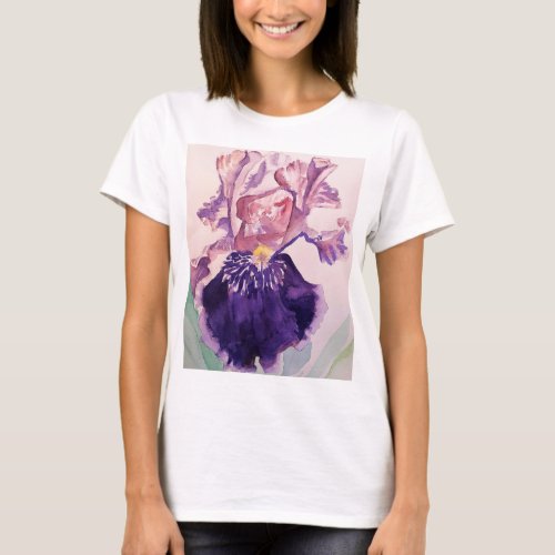Glorioues Purple Iris Watercolor Painting T_Shirt