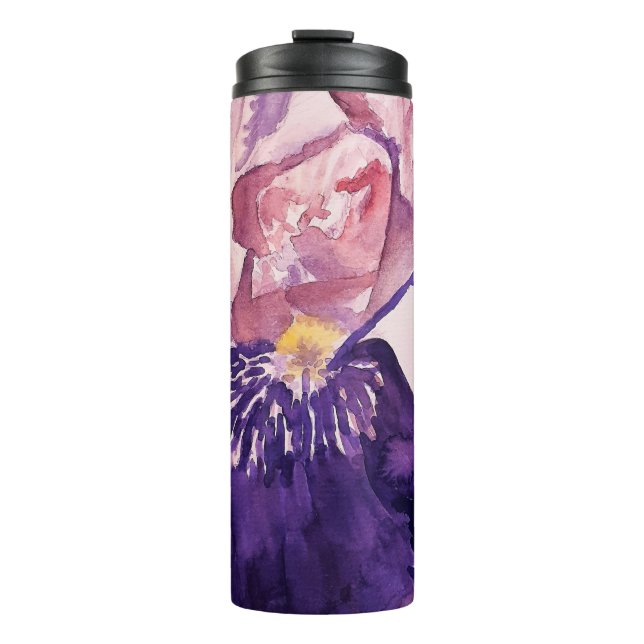 Glorioues Purple Iris Watercolor Painting Thermal Tumbler (Front)