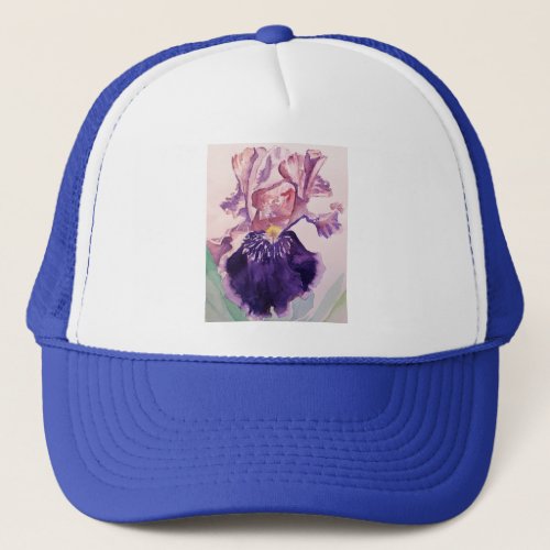 Glorioues Purple Iris Watercolor Painting Trucker Hat