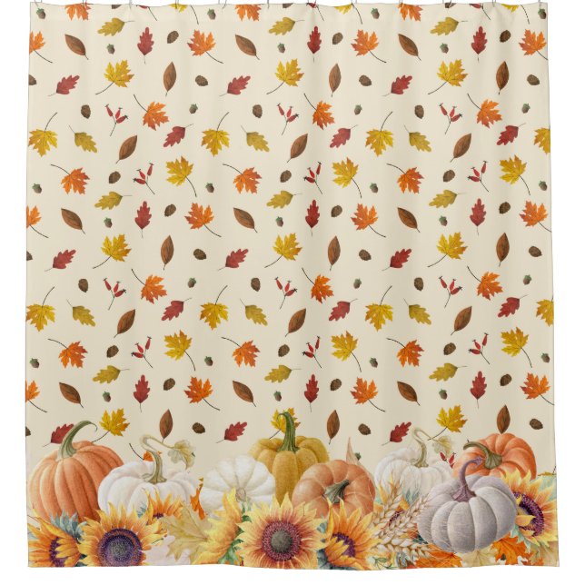 Glorious Autumn Fall Pumpkin Sunflower Shower Curtain (Front)