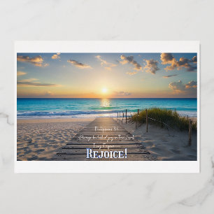 Glorious Beach Image with Philippians 4:4 Rejoice! Foil Invitation