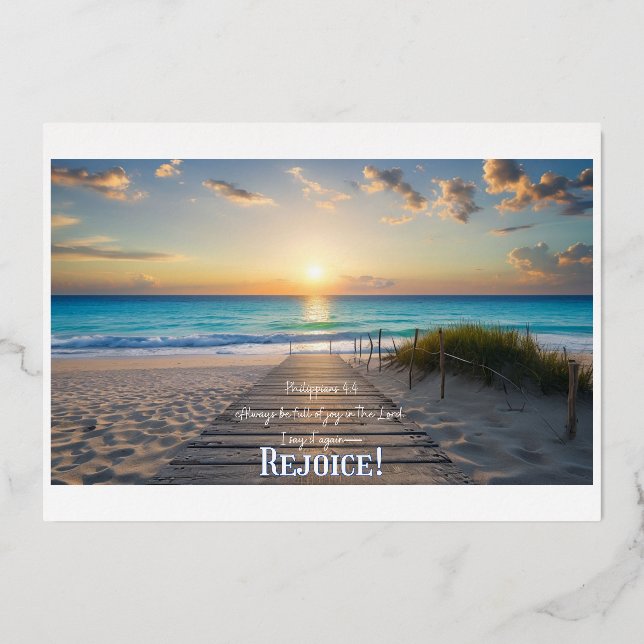 Glorious Beach Image with Philippians 4:4 Rejoice! Foil Invitation (Front)