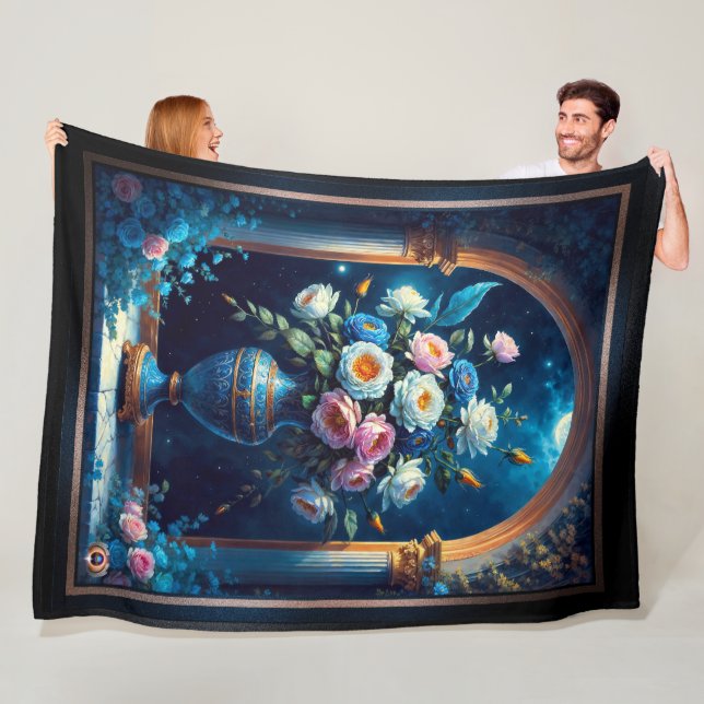 Glorious Floral Bouquet Under A Moonlit Sky Fleece Blanket (In Situ)