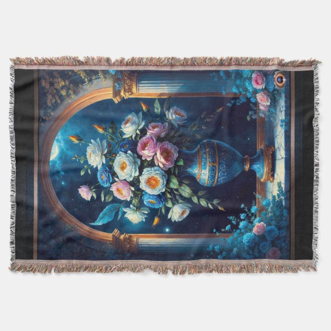 Glorious Floral Bouquet Under A Moonlit Sky Throw Blanket (Front)
