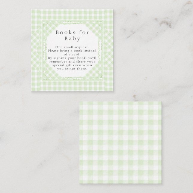 Glorious Green Gingham Books for Baby Note Card (Front/Back)