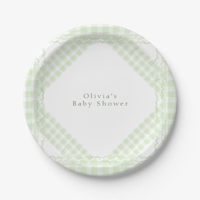 Glorious Green Gingham Paper Plates (Front)
