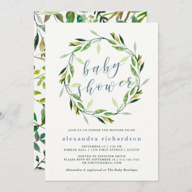 Glorious Greenery Wreath | Baby Shower Invitation (Front/Back)