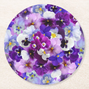Glorious Pansies Round Paper Coaster