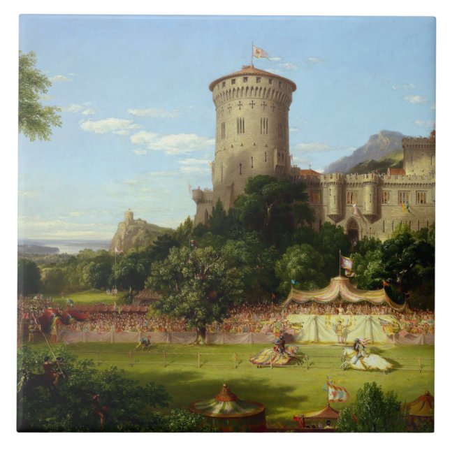 Glorious Past (Medieval Castle & Jousting Knights) Ceramic Tile (Front)