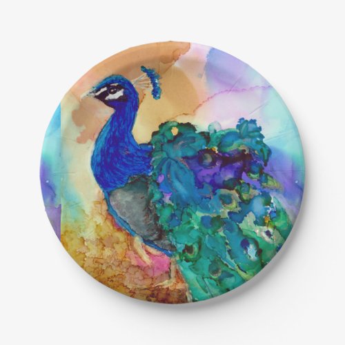 Glorious Peacock Alcohol Ink Paper Plates