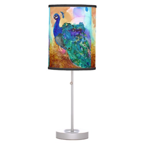Glorious Peacock Alcohol Ink Table Lamp