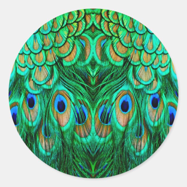 Glorious Peacock Feathers Classic Round Sticker (Front)