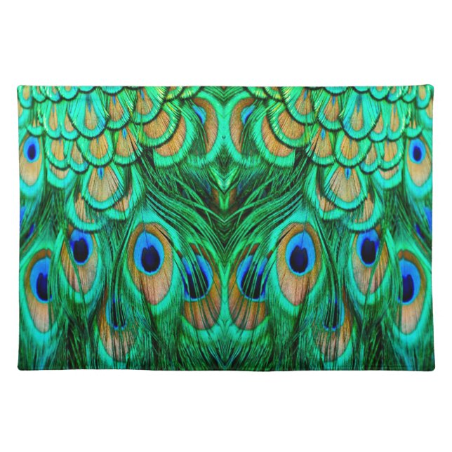 Glorious Peacock Feathers Cloth Placemat (Front)