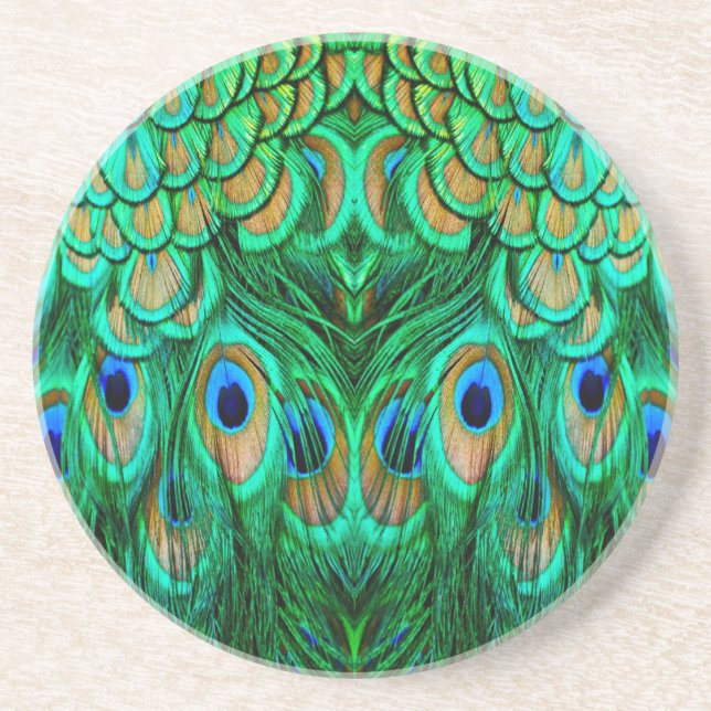 Glorious Peacock Feathers Drink Coaster (Front)