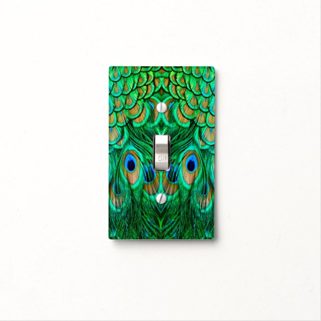 Glorious Peacock Feathers Light Switch Cover (In Situ)