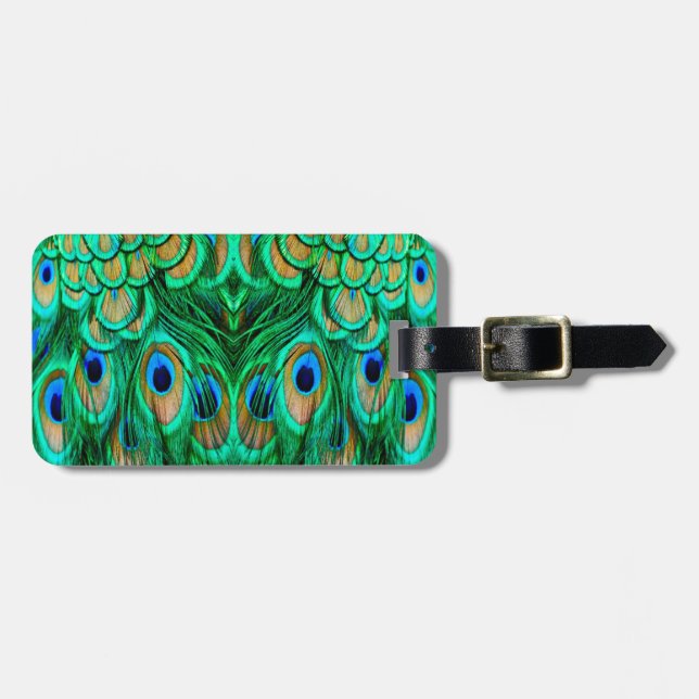 Glorious Peacock Feathers Luggage Tag (Front Horizontal)