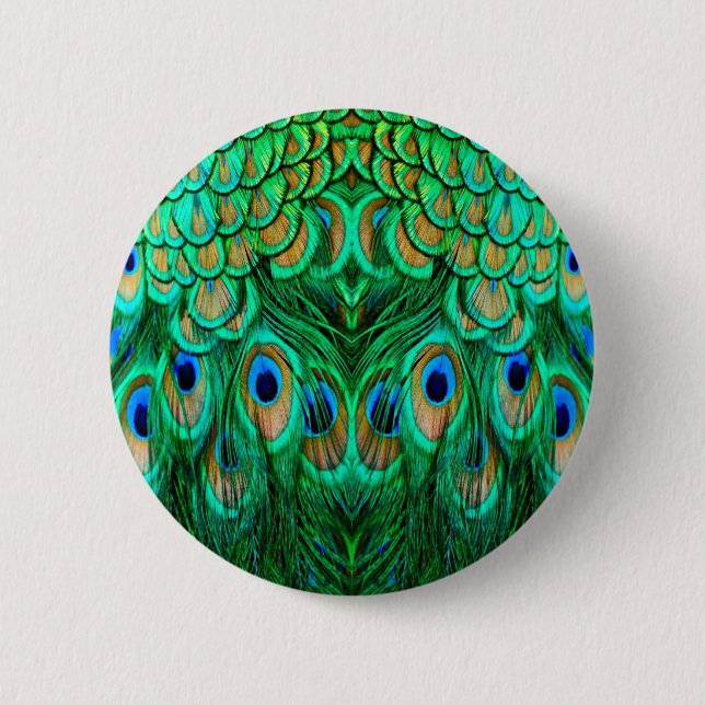 Glorious Peacock Feathers Pinback Button (Front)