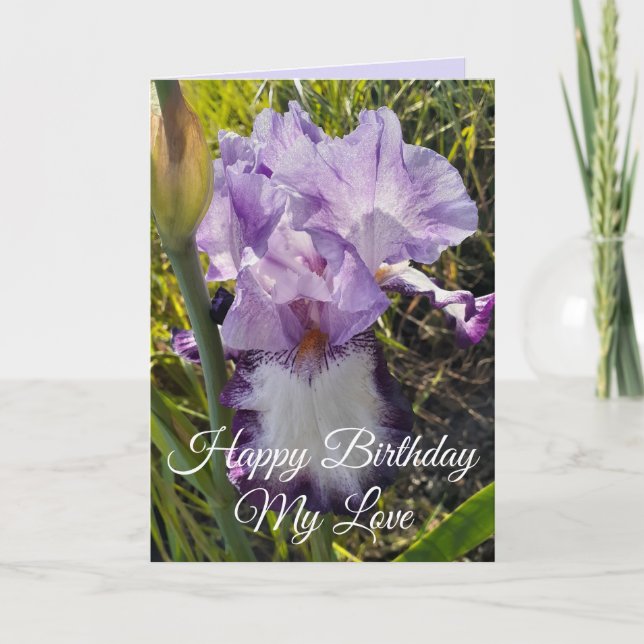 Glorious Purple Iris Flower Floral Birthday Card (Front)