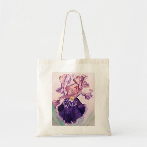 Glorious Purple Iris Watercolor Floral Painting Tote Bag