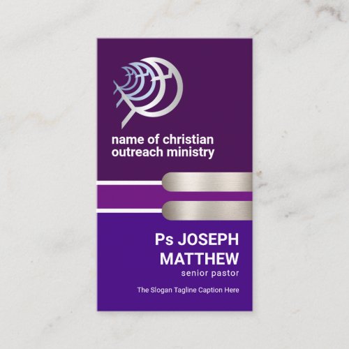 Glorious Purple Layers Silver Christian Fish Business Card