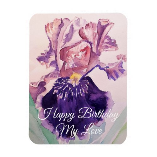 Glorious Purple Watercolor Iris Birthday Magnet