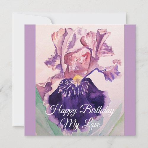 Glorious Purple Watercolor Iris Flat Birthday Card