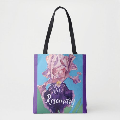 Glorious Purple Watercolor Iris Flower Floral Bag