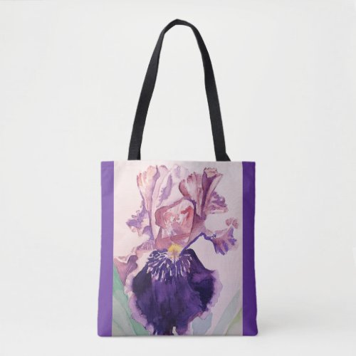 Glorious Purple Watercolor Iris Flower Floral Bag