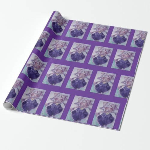 Glorious Purple Watercolor Iris Flower Floral Wrap Wrapping Paper