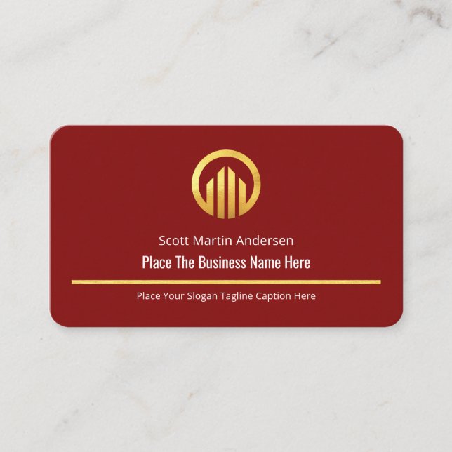 Glorious Red Minimalist Gold Line CEO Business Card (Front)