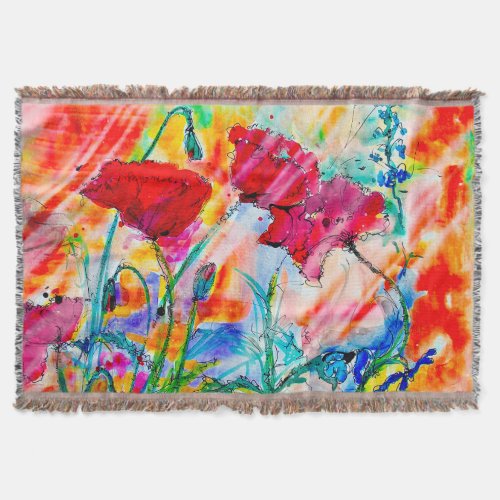 Glorious Red Poppies Color Jambalaya Throw Blanket