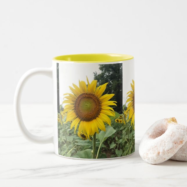 **GLORIOUS SUNFLOWER** Two-Tone COFFEE MUG (With Donut)