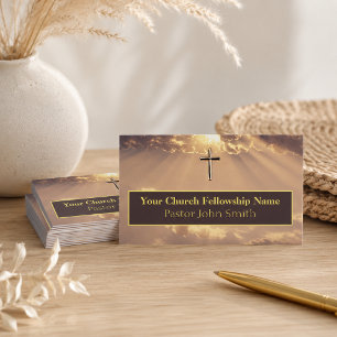 Glorious Sunrise Gold Cross Church Business Cards