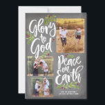 Glory and Peace Chalkboard | Christmas Photo Card<br><div class="desc">Christmas floral and berries frame this glorious proclamation and provide the perfect backdrop for three favorite photos.</div>