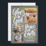Glory and Peace Chalkboard | Christmas Photo Card<br><div class="desc">Christmas floral and berries frame this glorious proclamation and provide the perfect backdrop for three favorite photos.</div>