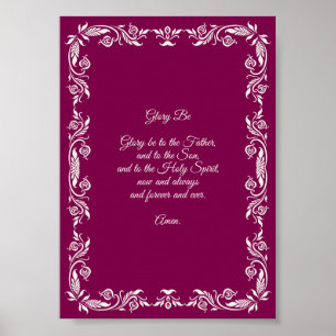 Glory Be Prayer Ivory White Botanicals on Burgundy Poster