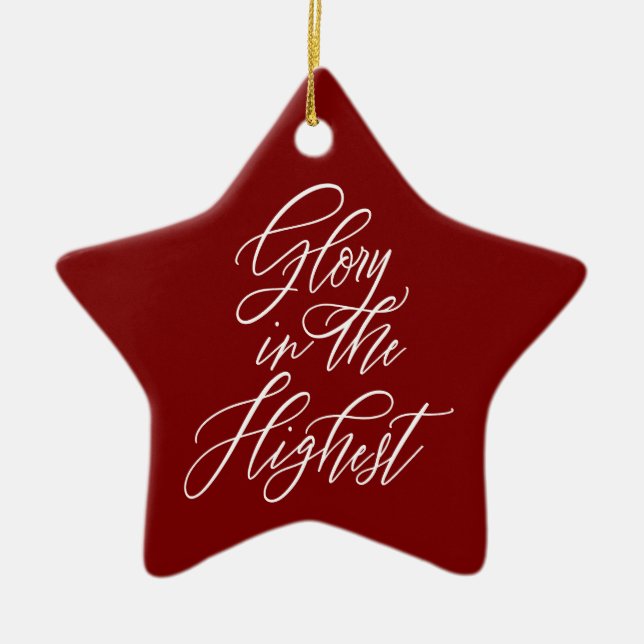 Glory in the Highest Religious Christmas Red Ceramic Ornament (Front)