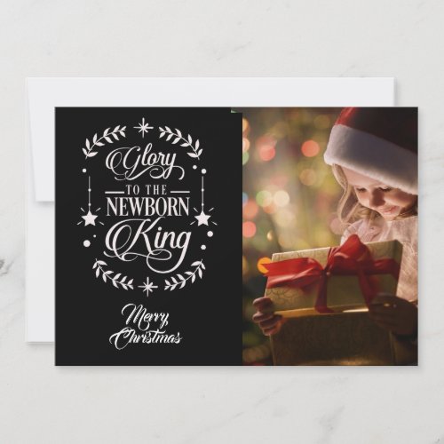 Glory To Christmas Saying2_Sided Photo  Black Holiday Card