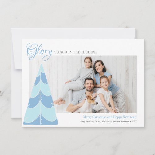 Glory to God Blue Tree Custom Photo Card
