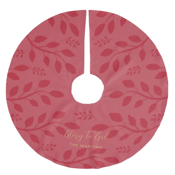 Glory to God Botanical Christmas Red Brushed Polyester Tree Skirt