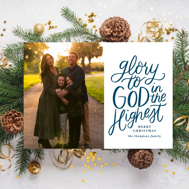 Glory To God Christmas Photo Card Navy Blue (Creator Uploaded)