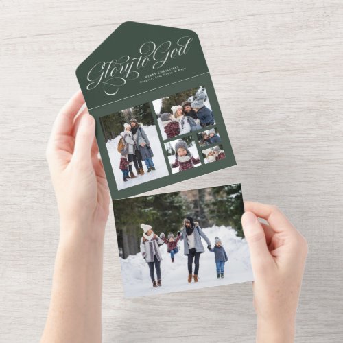 Glory to God Christmas photo collage green holiday All In One Invitation