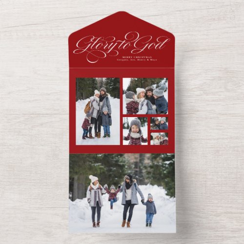 Glory to God Christmas photo collage red religious All In One Invitation